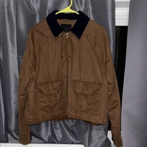 Zara Brown barn Jacket with navy blue collar